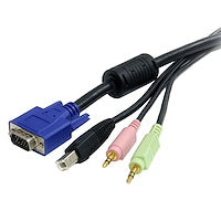 4" 1 USB VGA KVM Switch Cable with Audio and Microphone all in One Cable (6FT)