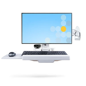 Wall Mount Workstation Full Motion Sit Stand Desk w/ Height Adjustable VESA Monitor Arm & Keyboard Tray Single 27"/32" Display