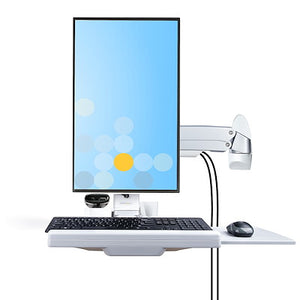 Wall Mount Workstation Full Motion Sit Stand Desk w/ Height Adjustable VESA Monitor Arm & Keyboard Tray Single 27"/32" Display