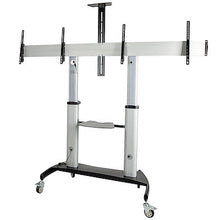 Height Adjustable TV Mount Mobile Display Cart w Equipment Shelves Rolling TV Cart on Wheels