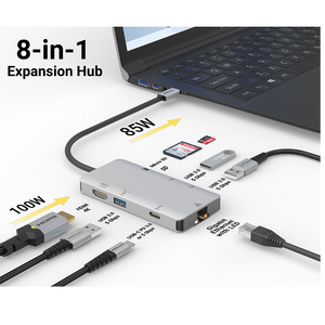 8 Ports Multimedia Hub USB-C Adapter with Power Delivery 3.0 X40030