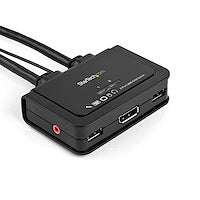 2 Port USB DisplayPort Cable KVM Switch w/ Audio and Remote Switch USB Powered