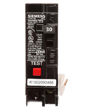 Siemens QE130H 1 Pole 30 Amp 120 VAC 22 kA GFEP 30mA Plug In Circuit Breaker