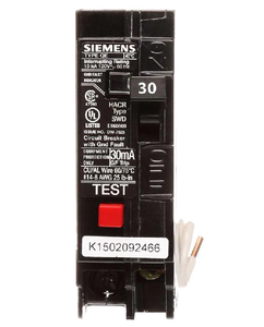 Siemens QE130H 1 Pole 30 Amp 120 VAC 22 kA GFEP 30mA Plug In Circuit Breaker