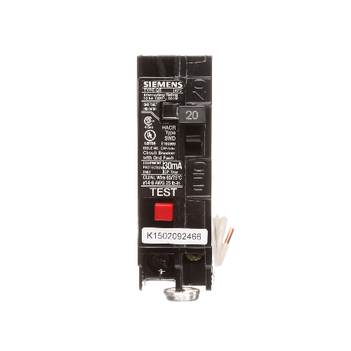 Siemens QE120 1 Pole 20 Amp 120 VAC 10 kA GFEP 30mA Plug In Circuit Breaker