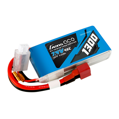 Gens Ace 1300mAh 2S1P 7.4V 45C Lipo Battery Pack With Deans Plug