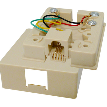 RJ11 4 Conductor Modular Telephone Surface Jack, Ivory 026-148IV (Pack of 100)