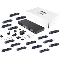 1U 16 Port Rackmount USB KVM Switch Kit with OSD and Cables and Accessories