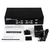 4 Port DVI Display Between Four Multimedia Computers USB KVM Switch with Audio and USB 2.0 Hub