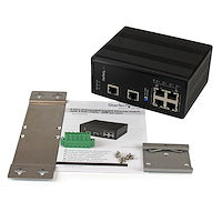 6 Port Unmanaged Industrial Gigabit Ethernet Switch w/ 4 PoE+ Ports and Voltage Regulation Wide-Range 20-57V DIN Rail