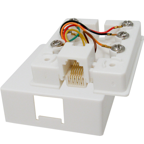 RJ12 6 Conductor Modular Telephone Surface Jack, White 026-155WH