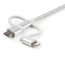 USB 2.0 to Micro-USB or USB-C or Lightning, Nylon Braided Apple MFi Certified 3 in 1 Multi Charging Single Cable Silver