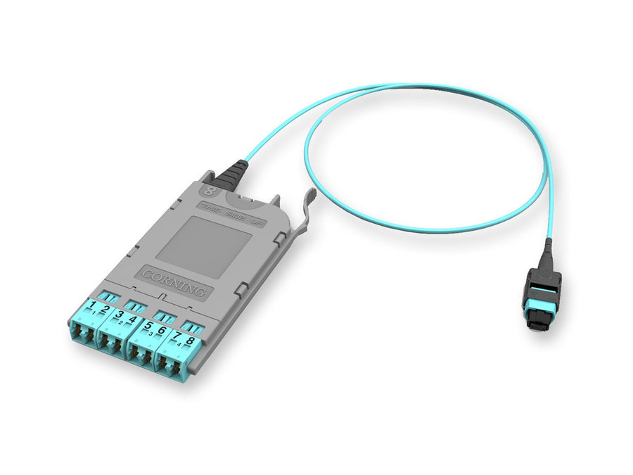 Port Breakout Module Edge 8F LC Duplex to 10 ft Plenum Interconnect 50 µm multimode (OM4) Universal Polarity CORNING ECM8-05E6-QE8B-010F