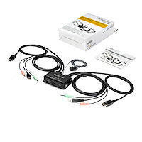 2 Port DisplayPort KVM Switch 4K 60Hz Compact Dual Port UHD DP 1.2 USB Desktop KVM Switch with 4ft Cables & Audio