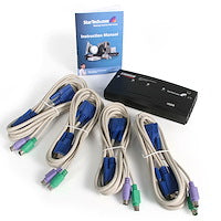 4 Port Black PS/2 KVM Switch VGA Video Using This Complete Kit with Cables