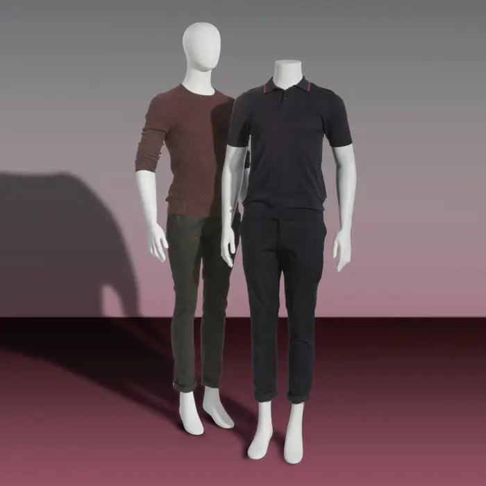 Male Mannequin - Oval Head, Arms at Side, Legs Slightly Bent