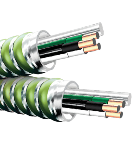 12/4C Solid Copper MC Stat® Steel THHN Insulation 277/480V Light Green Striped Interlocked Armored Cable