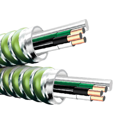 10/2C Solid Copper MC Stat® Steel THHN Insulation Light Green Striped Interlocked Armored Cable