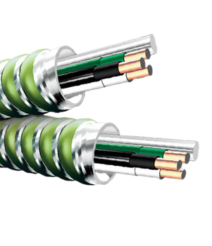 12/3C Solid Copper MC Stat® Steel THHN Insulation 277/480V Light Green Striped Interlocked Armored Cable