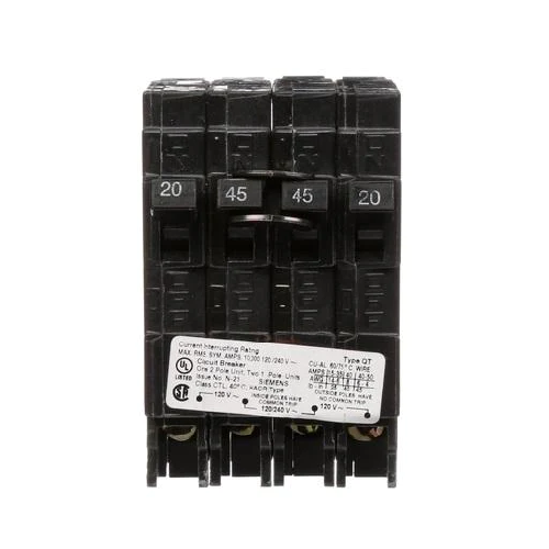 Siemens US2-Q22045CT 2 Pole 20/45/20 Amp 120/240 VAC 10 kA Mini Plug In Triplex Breaker