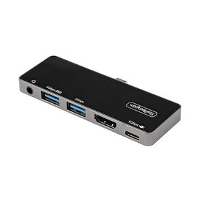 3-Port USB-C Hub 5Gbps Mini Dock 4K 60Hz HDMI 100W W/ 12" Attached Cable Multiport Adapter