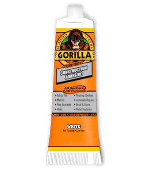 2.5 oz Gorilla Heavy Duty Construction Adhesive Tube White 8020002 (Pack Of 6)