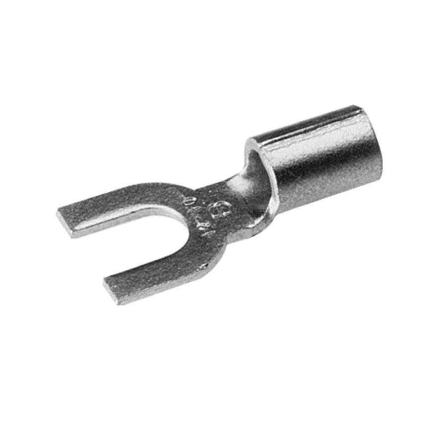 Burndy T1010F 12 - 10 AWG #8 - #10 Stud 1 Hole Long Chamfered Barrel Copper Fork Tongue Terminal lug