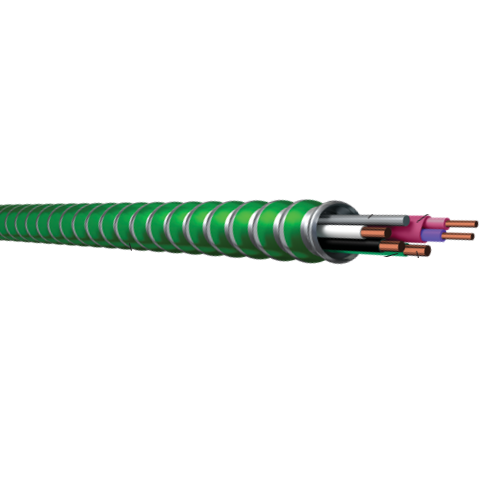 16-2C 1TPJ 12-2C Stranded Copper MC Luminary HCF Aluminum Light Green Striped Interlocked Armored Cable