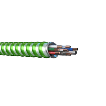 12-2C Solid Copper MC-Stat Plus Steel THHN Insulation Light Green Striped Interlocked Armored Cable