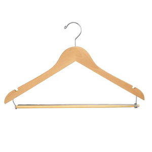 17" Flat Suit Hanger W/ Chrome Hook & Wooden Lock Bar on Spring Econoco WH1761LBNC (Pack of 100)