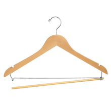17" Flat Suit Hanger W/ Chrome Hook & Wooden Lock Bar on Spring Econoco WH1761LBNC (Pack of 100)