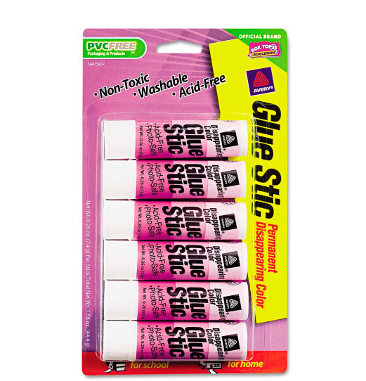 0.26 oz Avery Permanent Glue Stics Purple Application 98096 (Pack Of 6)