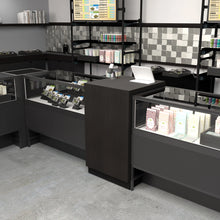 24" Deluxe Cash Wrap Retail Counters-Matte Black With Black Woodgrain Top Econoco DDCW24BLG