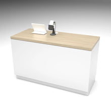 55" Deluxe Cash Wrap Retail Counters Wide-Matte White With Raw Oak Top Econoco DDCW55