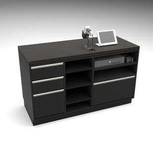 55" Deluxe Cash Wrap Retail Counters Wide-Matte Black With Black Woodgrain Top Econoco DDCW55BLG