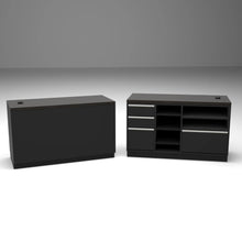 55" Deluxe Cash Wrap Retail Counters Wide-Matte Black With Black Woodgrain Top Econoco DDCW55BLG