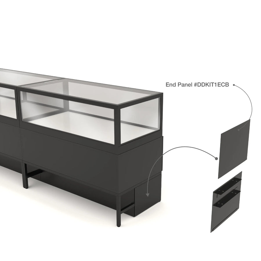 Privacy Panels for Deluxe Glass Showcase Display Cabinet with Storage Drawers - End Panel Black Econoco DDKIT1ECB