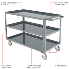 Steel Utility Cart w/3 Tray Shelves 1200 lb Capacity 48"L x 24"W x 35"H 800462