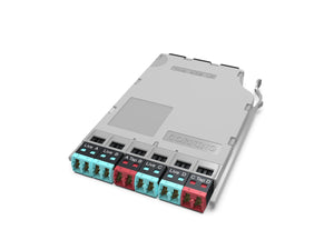 Tap Module Edge 50 µm MM (OM4) two red LC duplex adapters labeled TAP four aqua LC duplex adapters labeled LIVE CORNING ETM-5A-Q